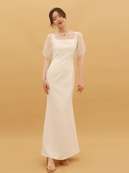 Белое светлое свадебное платье для путешествий 2023 Новое сетчатое пышное платье с рукавами Slim с высокой талией Long Vestidos Роскошное банкетное вечернее платье