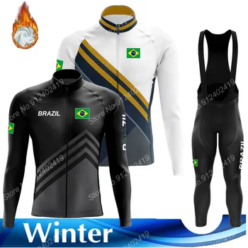 Зимняя сборная Бразилии 2023 Велоспорт Джерси Комплект Белый Черный С длинным рукавом Одежда Костюм MTB Велосипед Дорожные штаны Нагрудник Ropa Ciclismo