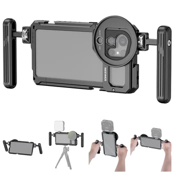 NEEWER S22 Ultra Phone Cage Video Rig Kit Kit с двойными боковыми ручками, адаптером резьбы фильтра объектива 67 мм, цельнометаллическим смартфоном