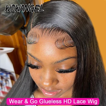 Wow Angel HD Кружевная Застежка Парики Необнаруживаемые HD Кружева Wear&Go Парики Человеческие волосы Прямой Парик Предварительно выщипанные Натуральные Волосы Для Женщин