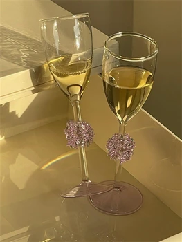 корейский стиль креатив ins красочный гортензия цветок стеклянный кубок прозрачный высокий боросиликатный стекло бокалы для шампанского