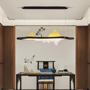 TEMAR Светодиодный кулон в китайском стиле Креативный Дзен Простота Прямоугольная люстра для освещения ландшафта для домашнего декора чайного домика