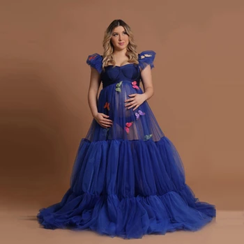 Бабочка Платья для беременных для фотографии Открытый передний тюль vestido de fiesta Винтажное платье для беременных Королевский синий