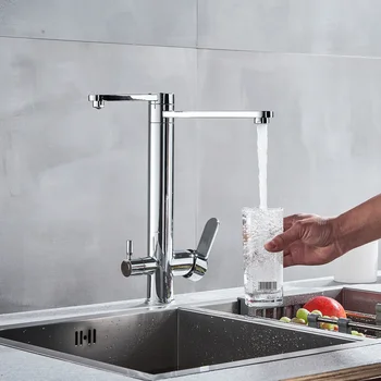 Кухонный смеситель Фильтрованная чистая вода 360 Вращение Двойная ручка Смесители Горячий и холодный смеситель