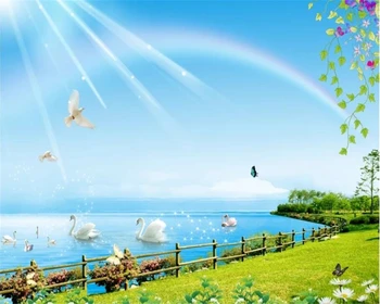 beibehang Современная природа пейзаж радуга лебедь обои фон голубое небо и белые облака обои домашний декор papel de pared