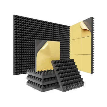 12 шт. Упаковка пирамидальных звукоизоляционных пенопластовых панелей с самоклеящимися акустическими пенопластовыми панелями высокой плотности 12x12x2 дюйма (черный)