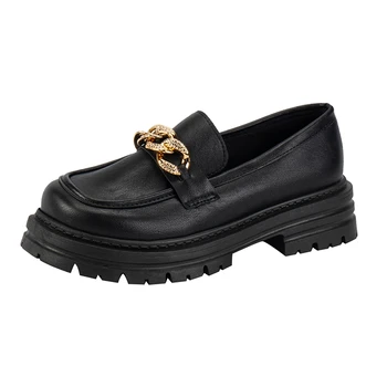 Обувь для женщин 2023 Новый дизайн металлической цепи Обувь Мэри Джейн Платформа Мягкие кожаные лоферы Осенние женские туфли-лодочки Zapatos De Mujer