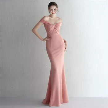  румяна розовые длинные выпускные платья русалка с плечами плиссировка атласные женские свадебные платья оптом vestido de festa