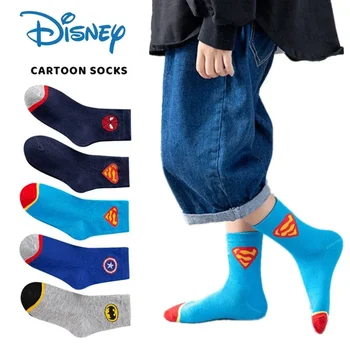 5Pairs Disney Детские носки Супер Герой Человек-паук Мультфильм Аниме Хлопок Мальчики Трубки Носки Детские Осень Зима Носки Детская одежда