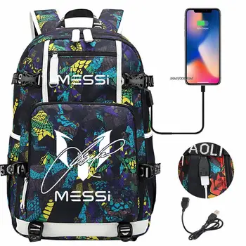 18 дюймов Спортивный футбольный звездный Месси USB молодежный студенческий рюкзак для мужчин и женщин большой вместимости
