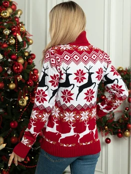 Пары Рождественские свитера Милая водолазка с лосиным принтом Пуловер с длинным рукавом Топы Трикотаж Уродливая рождественская толстовка Уличная одежда