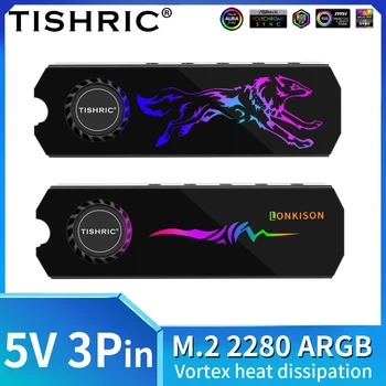 TISHRIC Алюминиевый 5 В 3-контактный M2 SSD Кулер Жесткий диск Теплопроводная прокладка ARGB Охлаждающий вентилятор Эффективное охлаждение жестких дисков