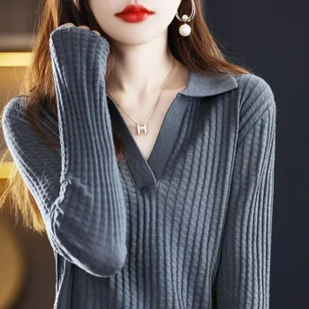 2023 Новый женский пуловер свитер джемпер корейский свободный однотонный с длинным рукавом повседневный осень-зима толстые теплые вязаные свитера