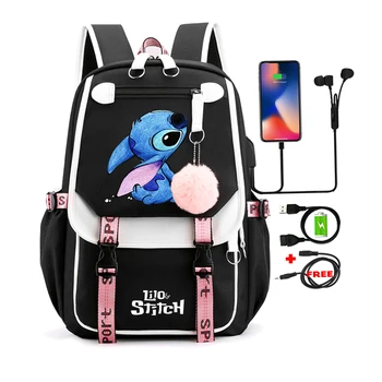 Disney Lilo Stitch Рюкзак для подростка Холст Ноутбук Рюкзак Женский рюкзак для девочки Аниме Школьная сумка Мультфильм Аниме Рюкзак