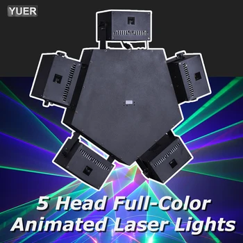 YUER 5 головок 10 Вт RGB светодиодный лазерный анимационный проектор для диджея, дискотеки, вечеринки, ночного клуба, шоу, фестиваля, мероприятия, бара, декора, профессионального сценического эффекта