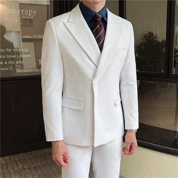 Новый свадебный банкет (костюм + брюки) Британский костюм Высококачественный бизнес Скрытая пуговица Персонализированный модный костюм Набор из двух частей