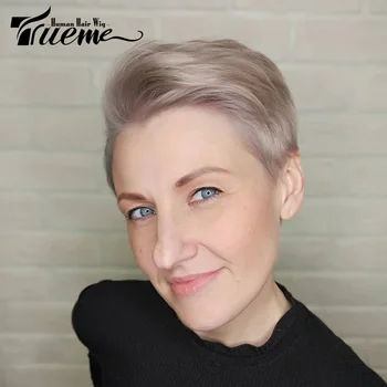 Trueme Blonde Straight Pixie Cut Парики из человеческих волос Remy Бразильское кружево Парики из натуральных волос для женщин Цветные кружевные передние человеческие парики