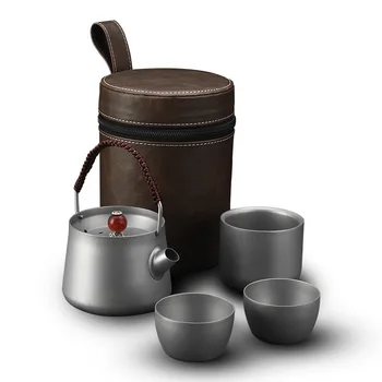 Титановый чайник Чайник Встроенный фильтр Портативная чайная чашка Посуда против ожогов с пакетом для хранения Чайник для чайника